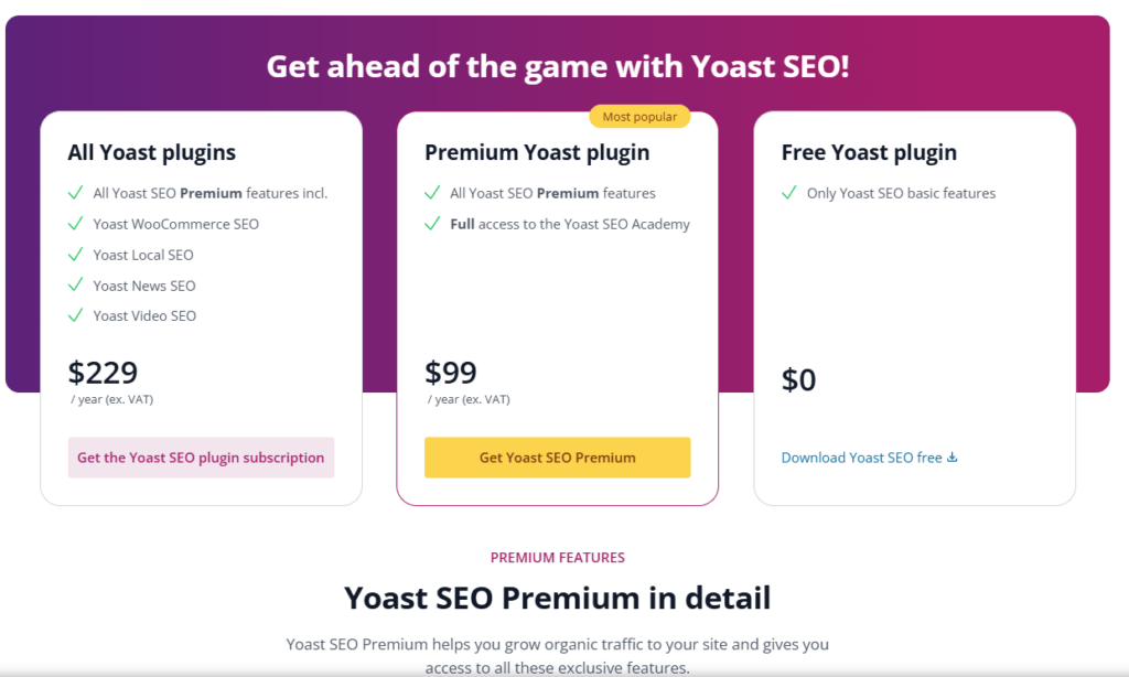 Yoast SEO pricing