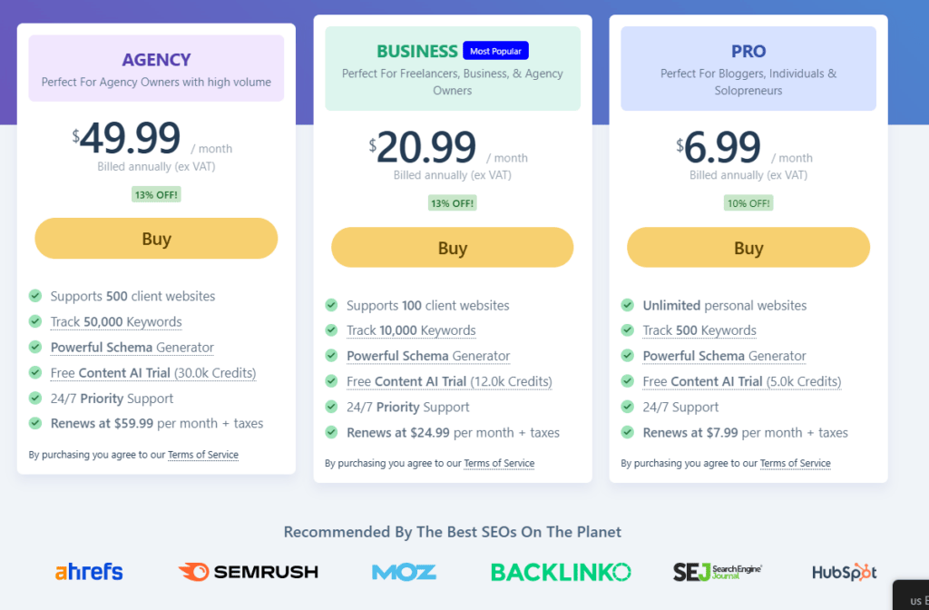 RankMath pricing